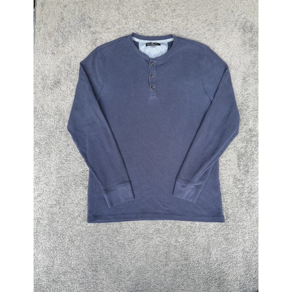Banana Republic Mens Navy Blue Waffle Knit Long Sleeve Henley Shirt Size L